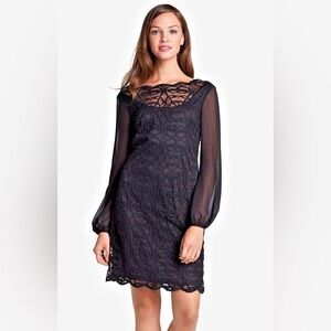 Adrianna Papell Black Lace Long-Sleeve Cocktail Dress